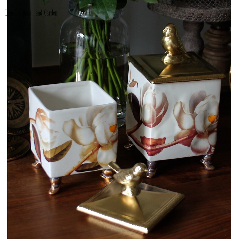square American countryside Ceramic storage box with lid