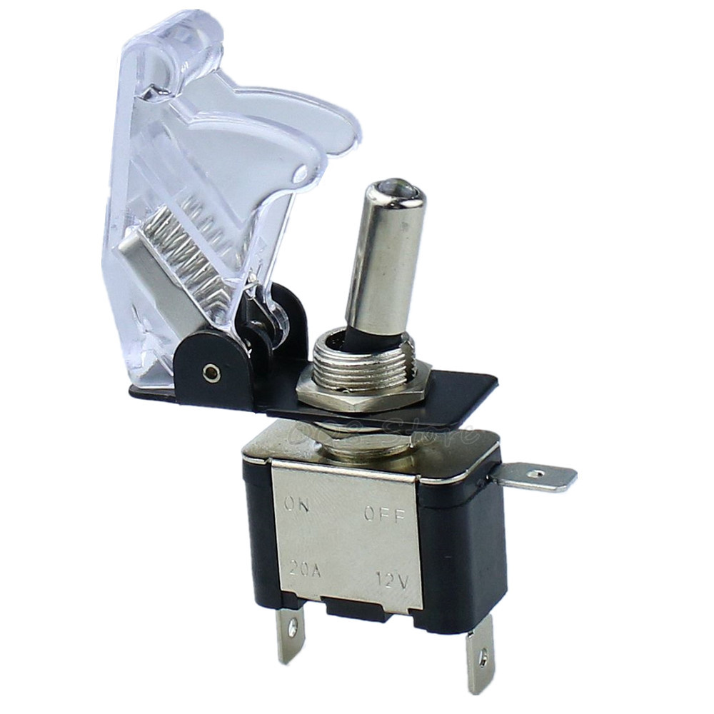 illuminated LED Toggle Switch With Missile Style Flick Cover 12V Car Dash: white  transparent