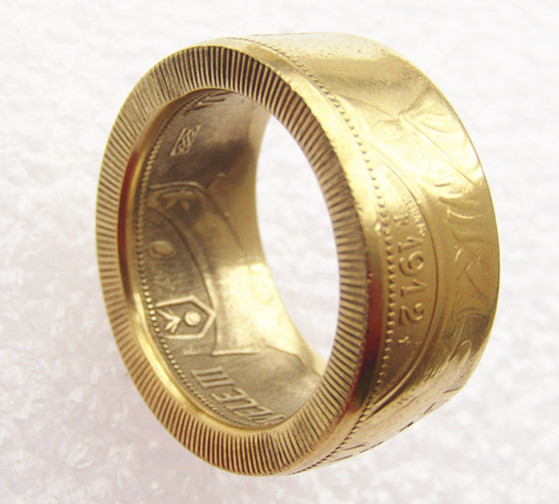 1912 italien 100 lire guldpläterad kopia dekorera myntring handgjord i storlek 8-16