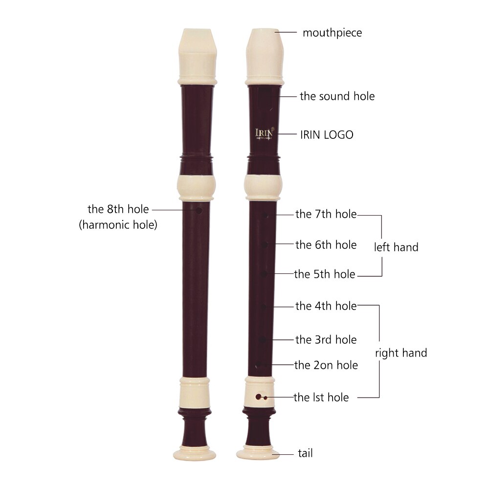 Irin descant 8 hullers optagere instrument aftageligt med fingerstøtte og bæretaske klasseværelse blæseinstrumenter