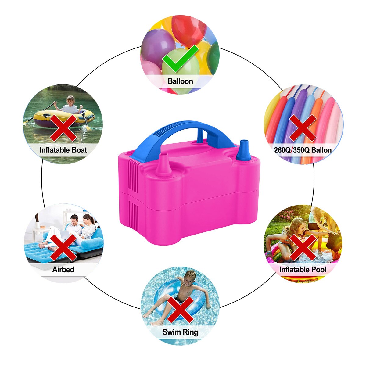 Portable Electric Balloon Pump Pink Double Air Hole Pump Car Pumping Toys Balls Activated Inflatable High Efficiency Pumping