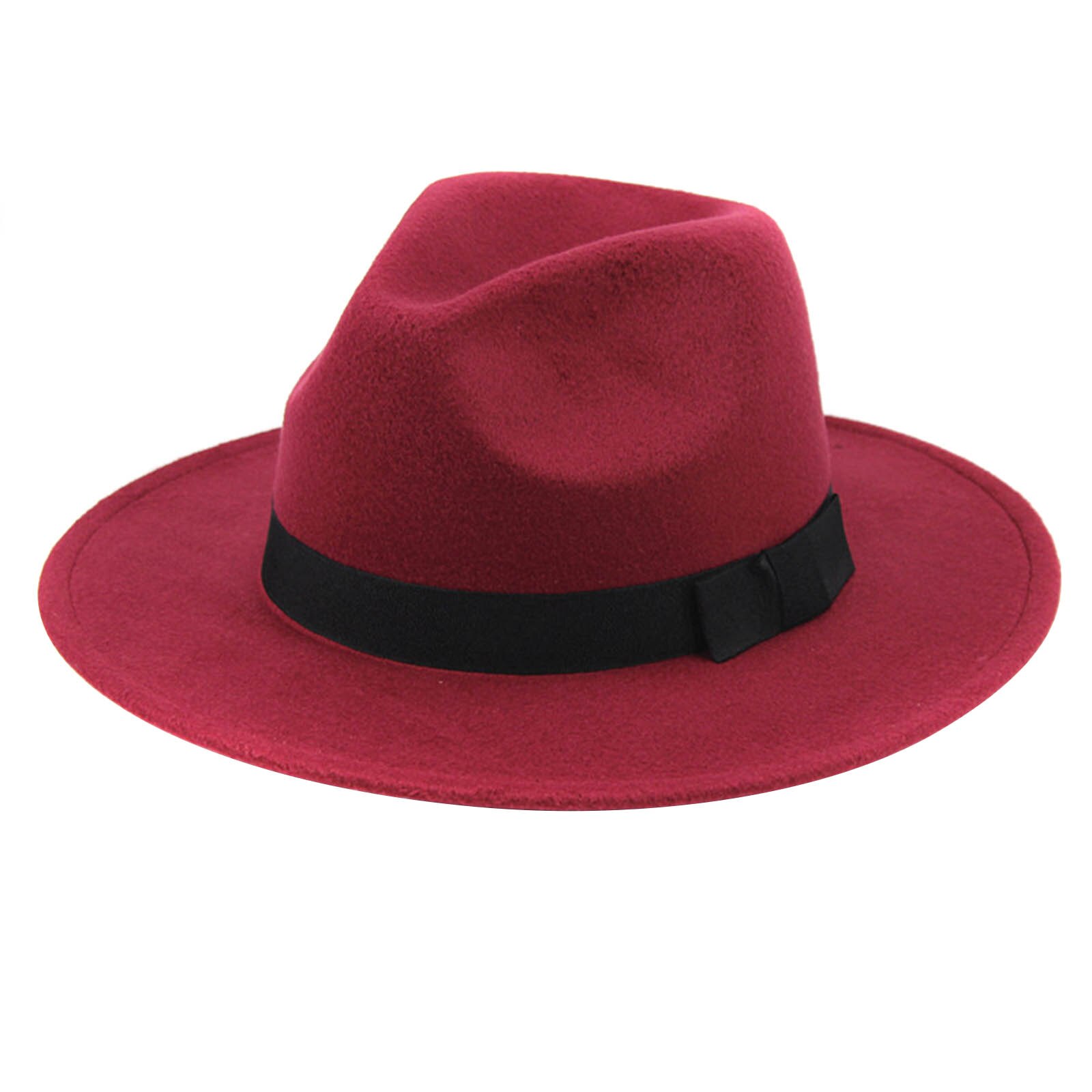 Women's Stylish Top Hat Crushable Wool Felt Outback Hat British Style Headgear Wide Brim Belt Cap AIC88: wine red