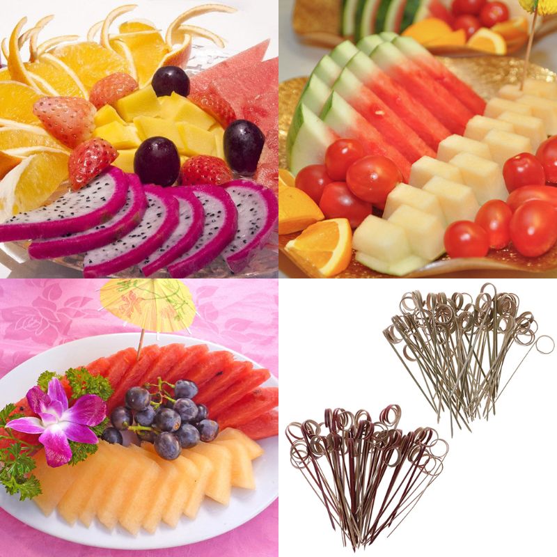 100 Stuks Vingers Wegwerp Bamboe Fruit Dessert Vork Teken Cocktail Sticks Tandenstokers Wedding Party Drink Decor