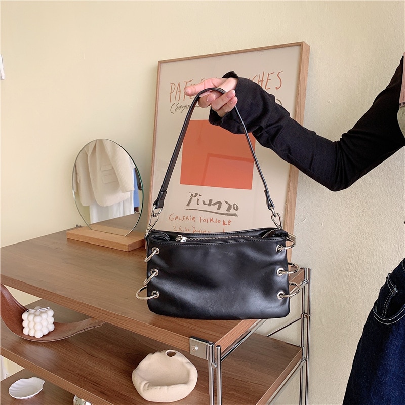 Women Small Shoulder Bags PU Leather Ladies Crossbody Bags Solid Color Cool Girls Circle Purse Handbags