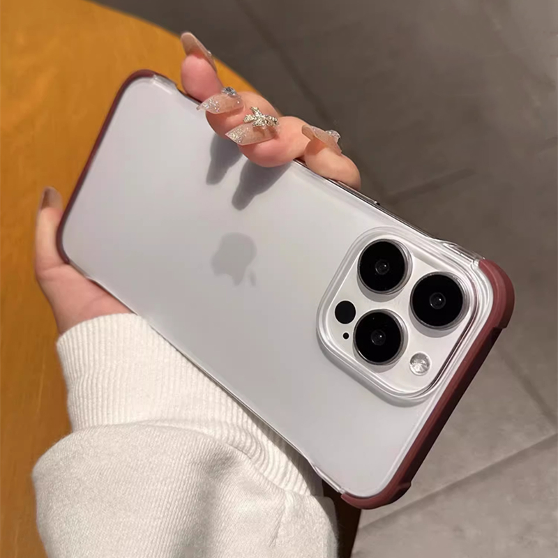 Funda de teléfono transparente mate ultrafina sin marco para iPhone 15Pro 14 13 12 15 Pro Max cubierta trasera translúcida de PC dura a prueba de golpes: Lona / Color vino