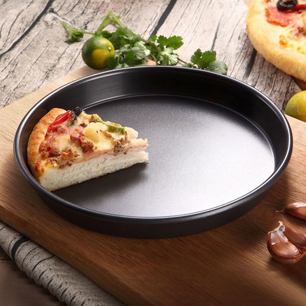 Round Pizza Plate Pizza Pan Deep Dish Tray Carbon Steel Non-stick Mold Baking Tool Baking Mould Pan Pattern 7inches FD