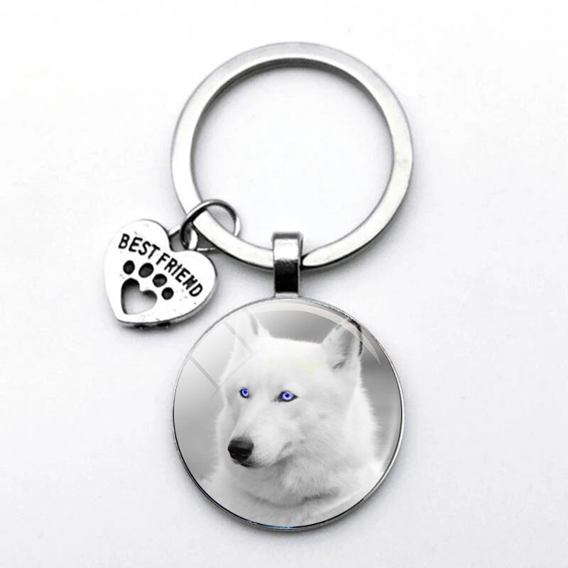 Porte-clés loup dans la nuit, porte-clés tête de loup, bijoux pour hommes,: Beige
