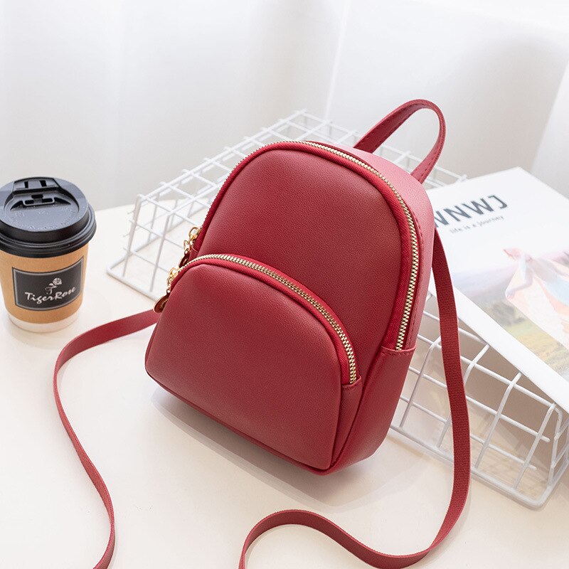 Bolsa de ombro de couro feminino para meninas adolescentes crianças multi-função pequeno bagpack feminino senhoras mochila escolar: Borgonha
