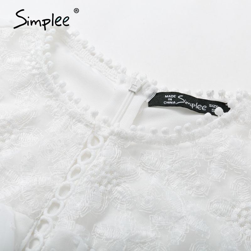 Simplee-Vestido largo de encaje blanco sin mangas para mujer, vestido recto de oficina para mujer, vestido informal de Vestido de cuello redondo