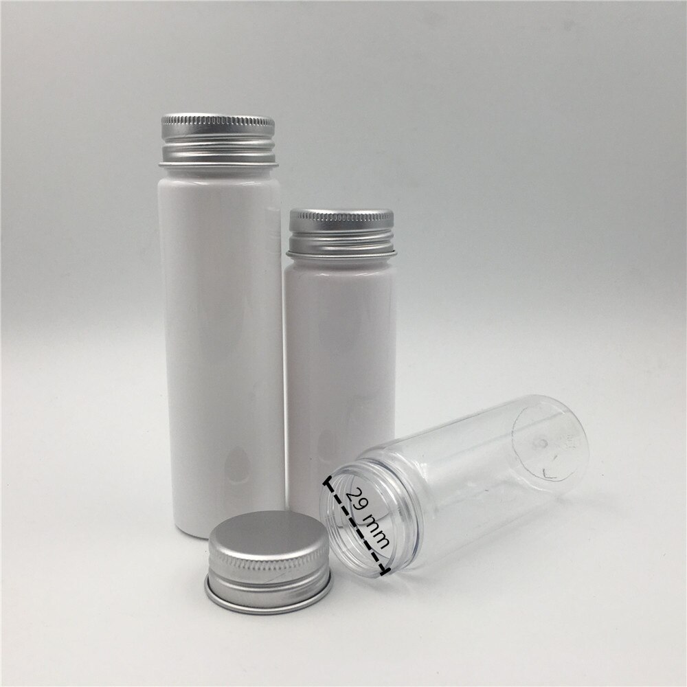 50 Uds., , 50 ml 80 ml, botellas de plástico transparentes vacías, tapa de aluminio, pegatinas selladas, envases de empaquetado de muestras