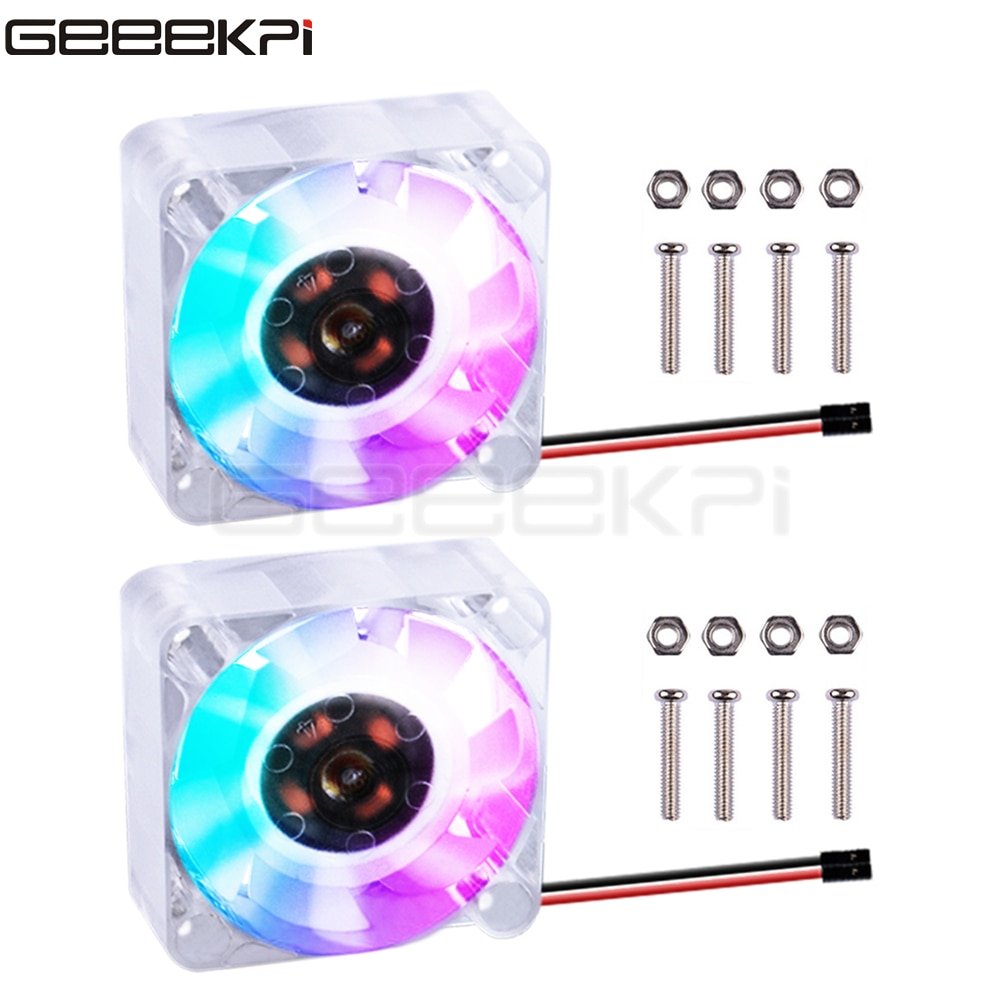 GeeekPi – ventilateur de refroidissement pour Raspberry Pi, 40x40x10, Transparent/noir, lumière bleue 4010 RGB, 4B/3B +/3, 1 lot de 2