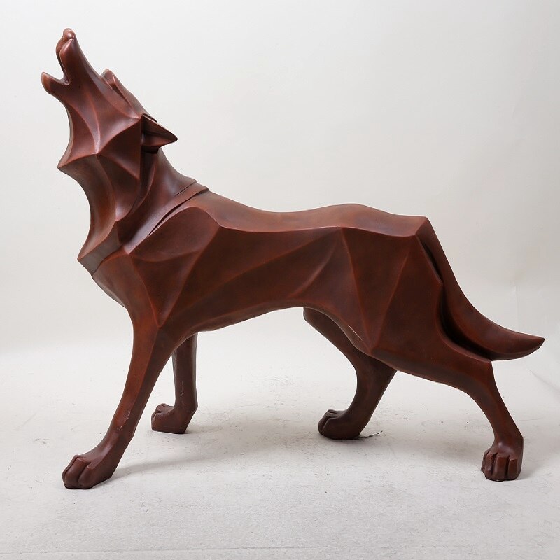 Statue de chien de loup, Totem abstrait, Sculpture géométrique en résine, accessoire de décoration moderne, artisanat,