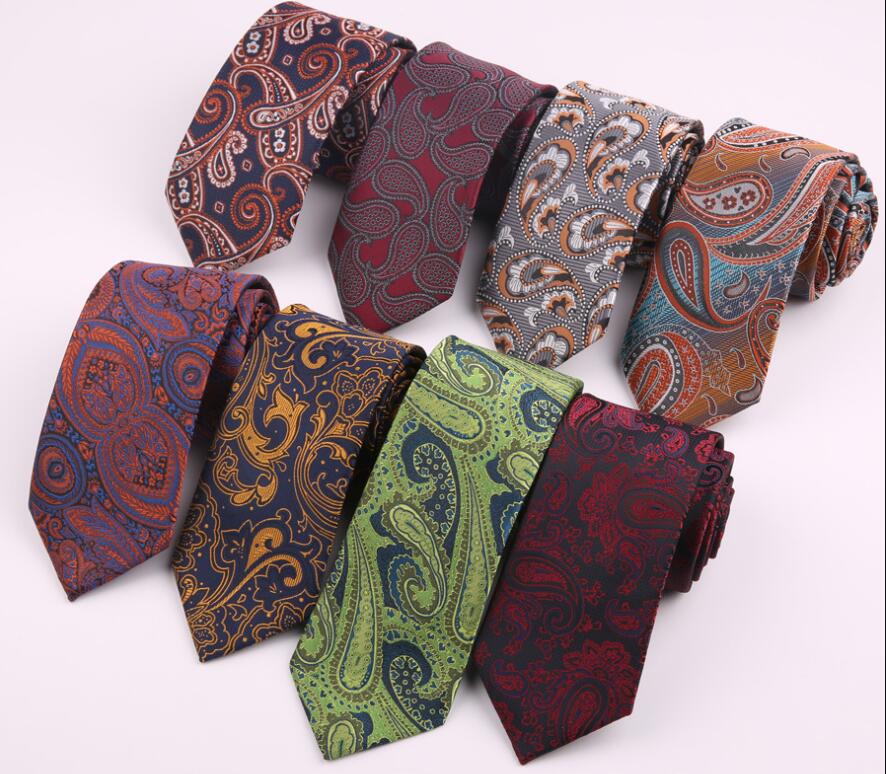 7cm cravates décontracté pour hommes Cravate maigre Polyester Vintage cajou fleur Cravate affaires chemise mince accessoires Cravate