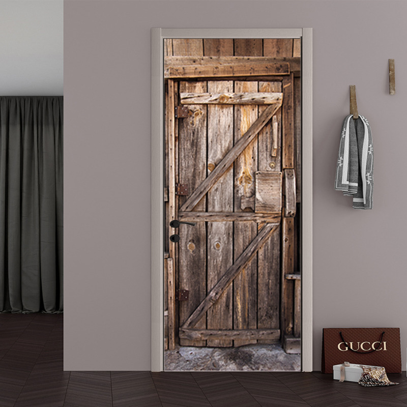 3D Door Sticker Door Pattern Sticker Bedroom Study Bathroom Door Concealment Renovation Wall Decorationhome Furnishing