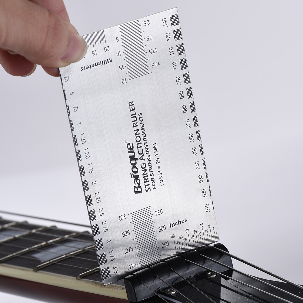 Guitar String Action Ruler Stainless Steel Gauge Tool in/mm String Action Ruler for Guitar Bass Mandolin Banjo