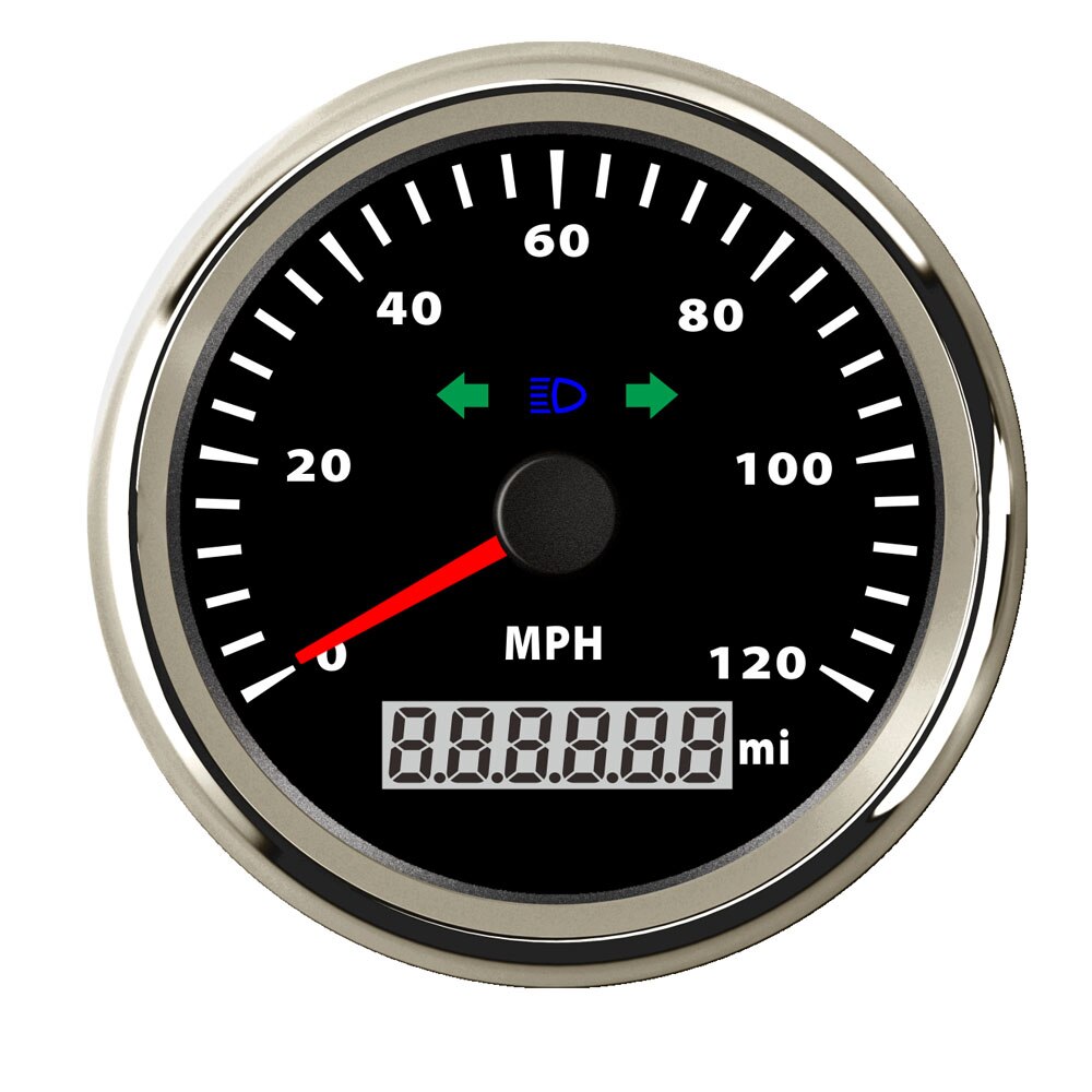 85mm Universal Speedometer Gauge 200km/h Speed Meter For Car Motorcycle Boat With Backlight 12V / 24V: 120 kmh Black Silver