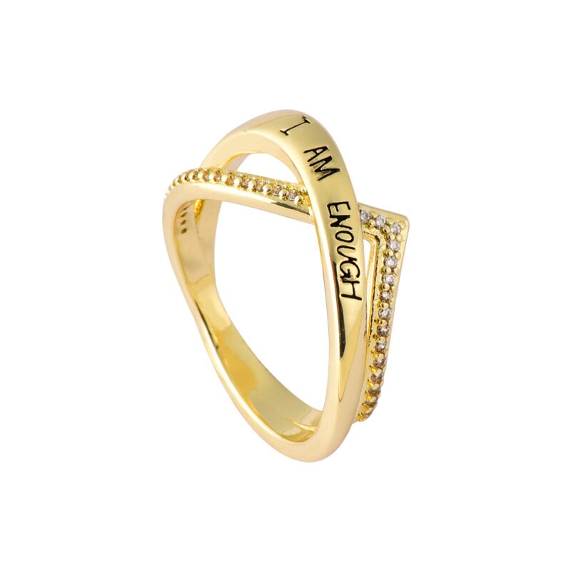 Vintage Gesneden Brief Ringen Voor Vrouwen Zirkoon Ik Ben Genoeg Engagement Wedding Ring Vrouwelijke Sieraden Bague