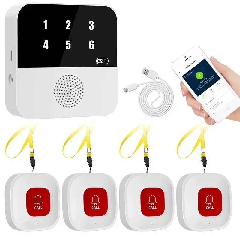Tuya personnes âgées bouton WIFI sans fil soignant téléavertisseur personnes âgées SOS alarme personnes âgées alarme d'urgence pour Patients personnes âgées à la maison: WHITE