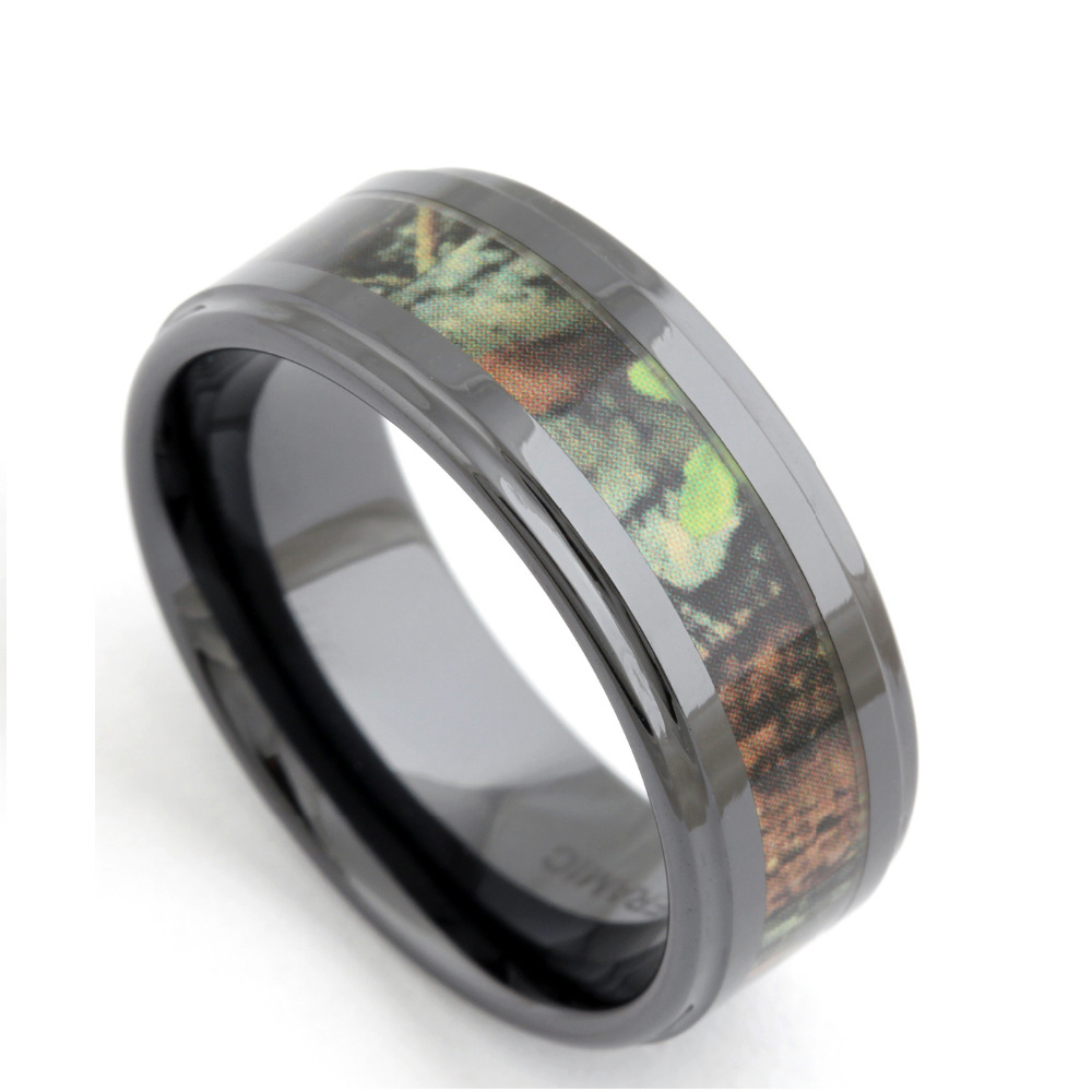 Bague de mariage en céramique noire pour hommes, incrustation de camouflage en bois zèbre véritable, bijoux à la , 8MM