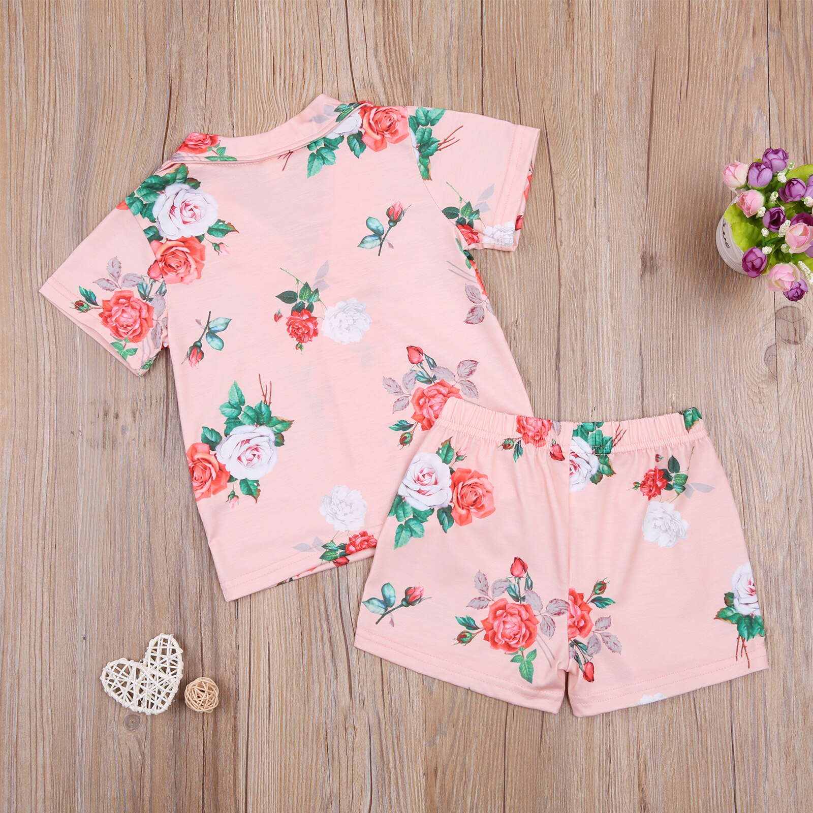Children's Cartoon Print Pajamas Set Lapel Short Sleeve Casual Button T-shirt Cute Loose Shorts Set