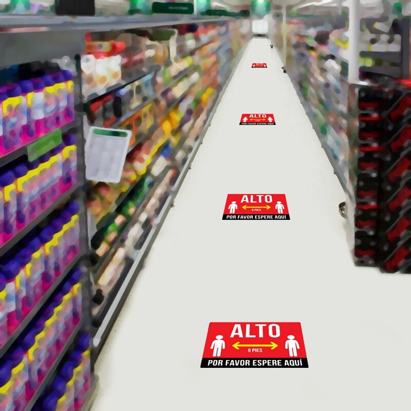 5Pcs/Set Anti-Slip Social Distancing Floor Sign Marker Floor Sticker Indoor Outdoor Crowd Control Guidance