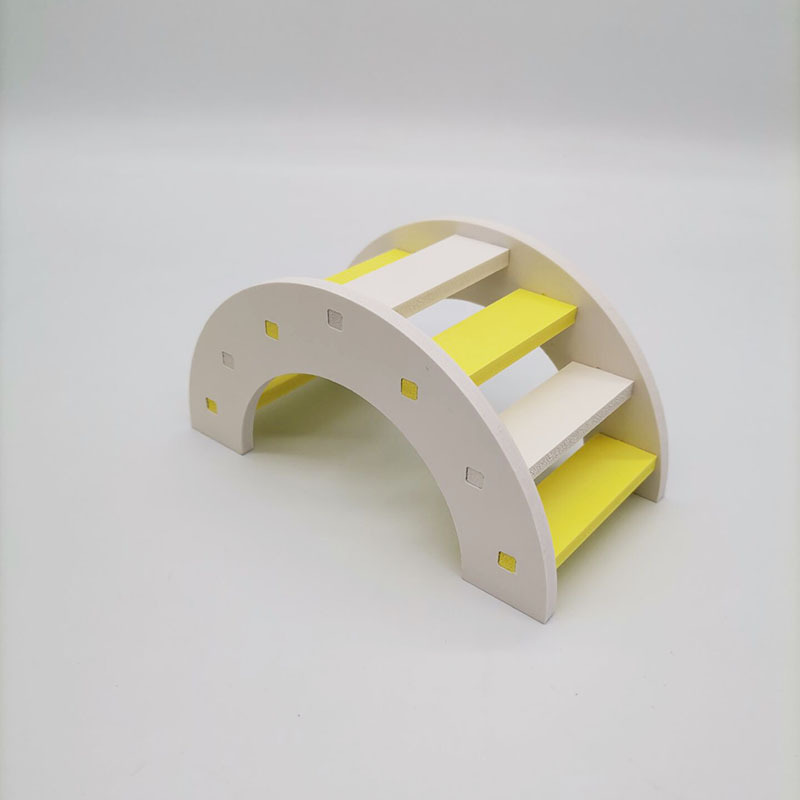1PCS Hamster Toys Wooden Rainbow Bridge Toys Small Animal Activity Climb Toy DIY Hamster Cage Accessories Pet Supplie: Yellow White