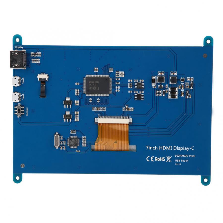 Touchscreen IPS LCD a schermo intero da 7 pollici per lampone pi 1024*600 HD HDMI Schermo tenere sotto controllo capacitivo controllo tocco a 5 punti