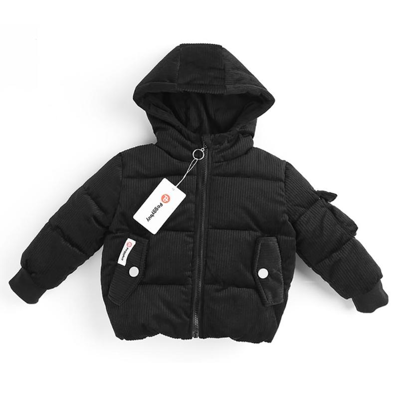 Winter Kinderen Warm Hooded Katoenen Jas Lange Mouw Glimlach Brieven Massaal Casual Down Bovenkleding Kinderkleding Kerstcadeaus: Black / 4T