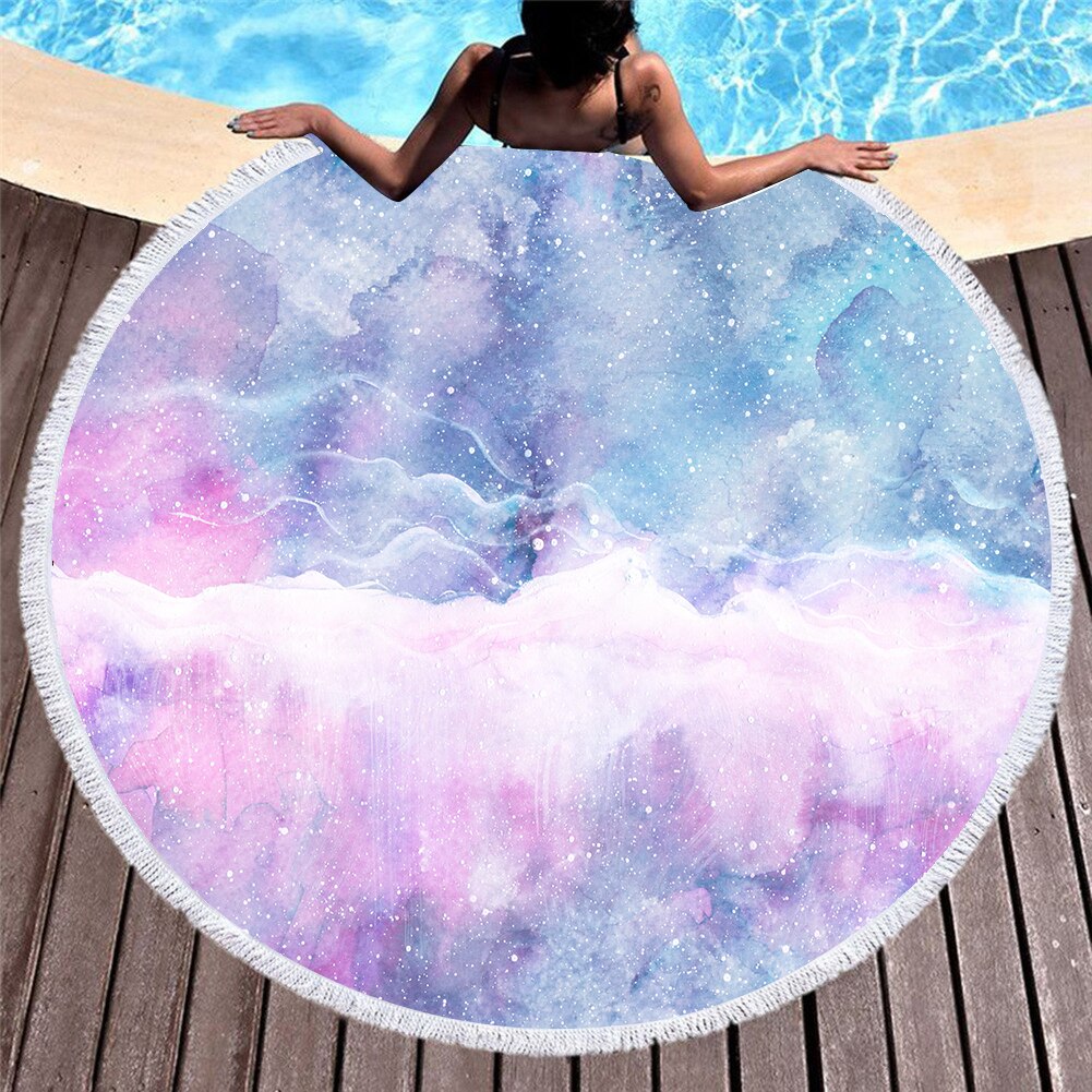 Serviette de plage ronde en microfibre pour adultes, motif de marbre coloré imprimé en 3D, tapis de Yoga avec pampilles, été, 150cm, T609: 3