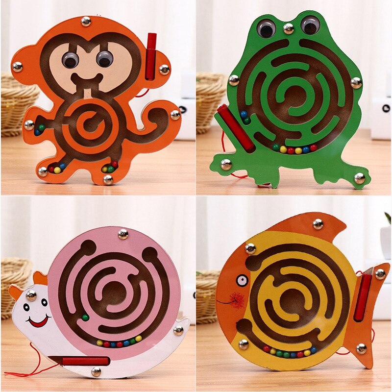 Magnetische Pen Labyrint Ball Game Houten Kinderen Magnetische Pen Kraal Walking Puzzel Speelgoed 2-7 Jaar Oud