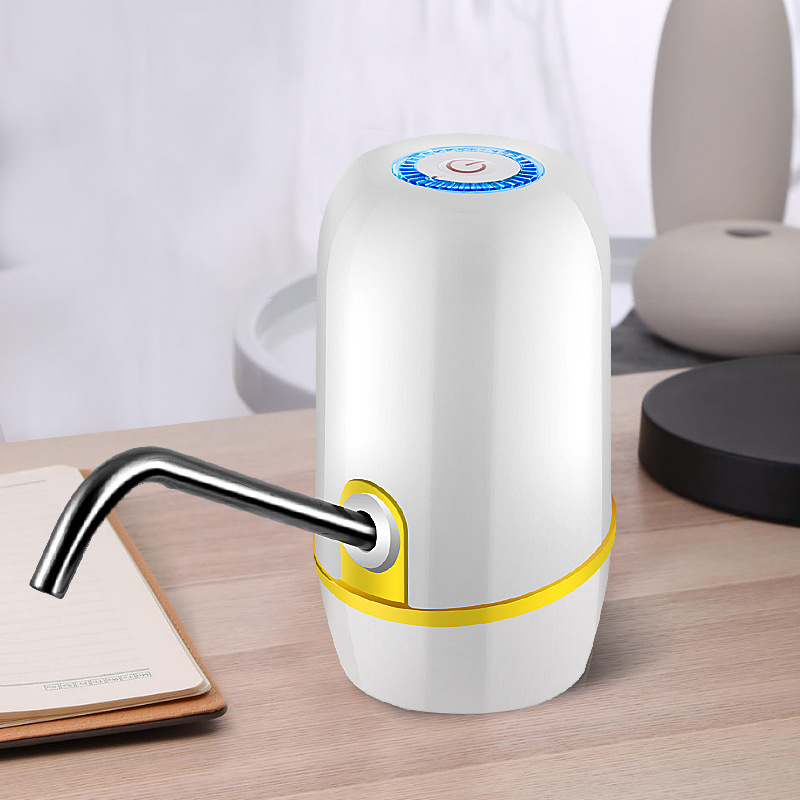 Bärbar touch-tone trådlös uppladdningsbar elektrisk dispenser vattenpump med usb-kabel / blått ljus  / 304 rostfritt stålrör: Vit