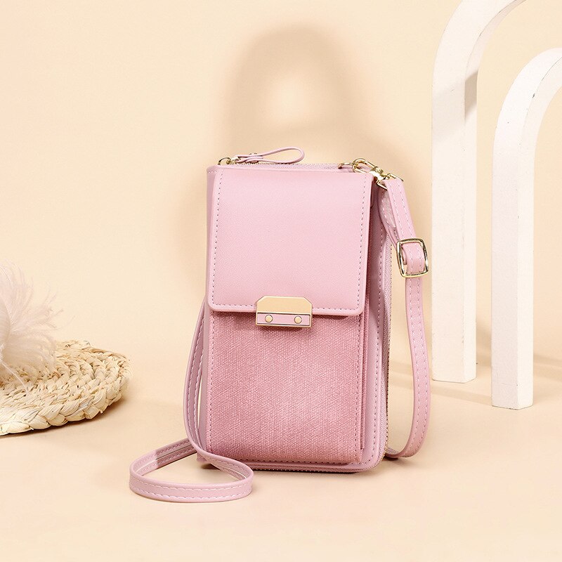 Women Messenger Bags Outing Shoulder Bag Mobile Phone Wallet Solid Color Small Mini Crossbody Bag Long Shoulder Strap: Pink