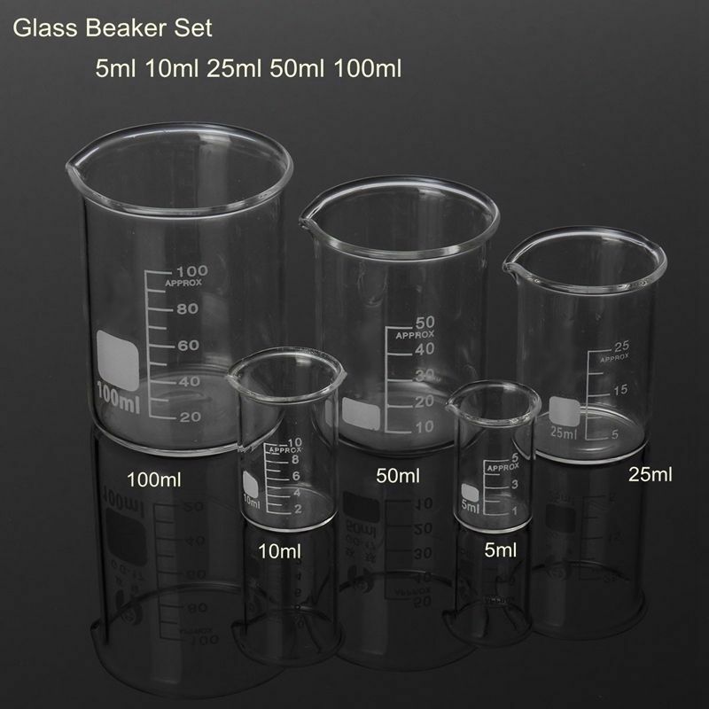 5pcs/set 5/10/25/50/100ml Glass Beaker Laboratory Measuring Cup Glassware For School Study Lab Glass Beaker Set