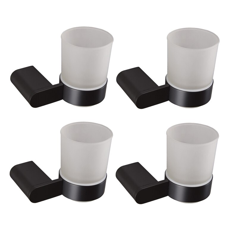 Stainless Steel Cup Tumbler Holders Matte Black Glass Cup Holders Wall Mounted Toothbrush Tooth Cup Holders Bathroom Hardware