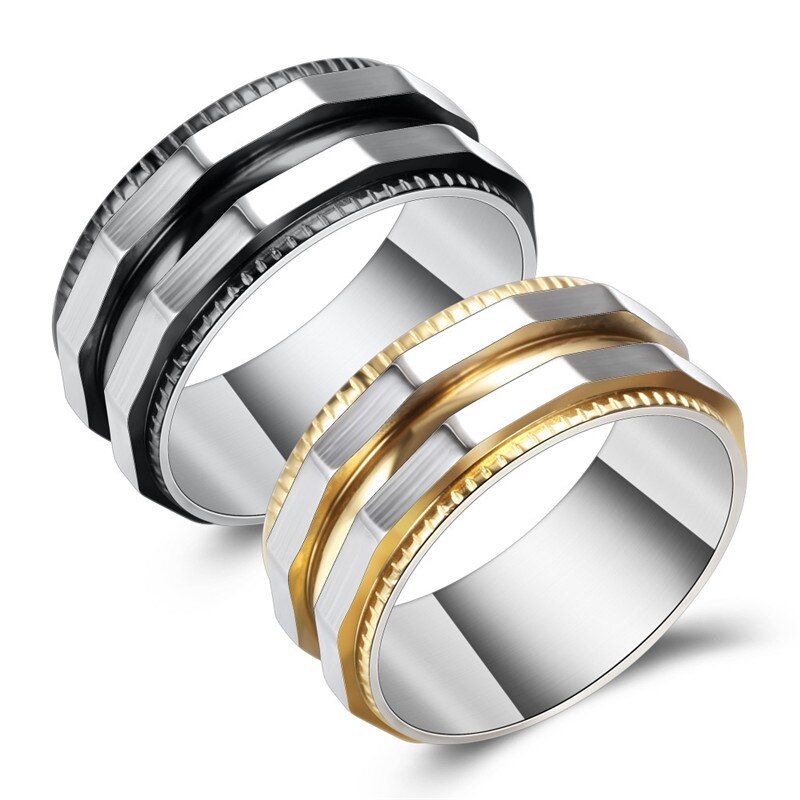Modyle cool punk titanium stalen herenring voor mannen, zwart goudkleurig, herenring in punkstijl, feestsieraden