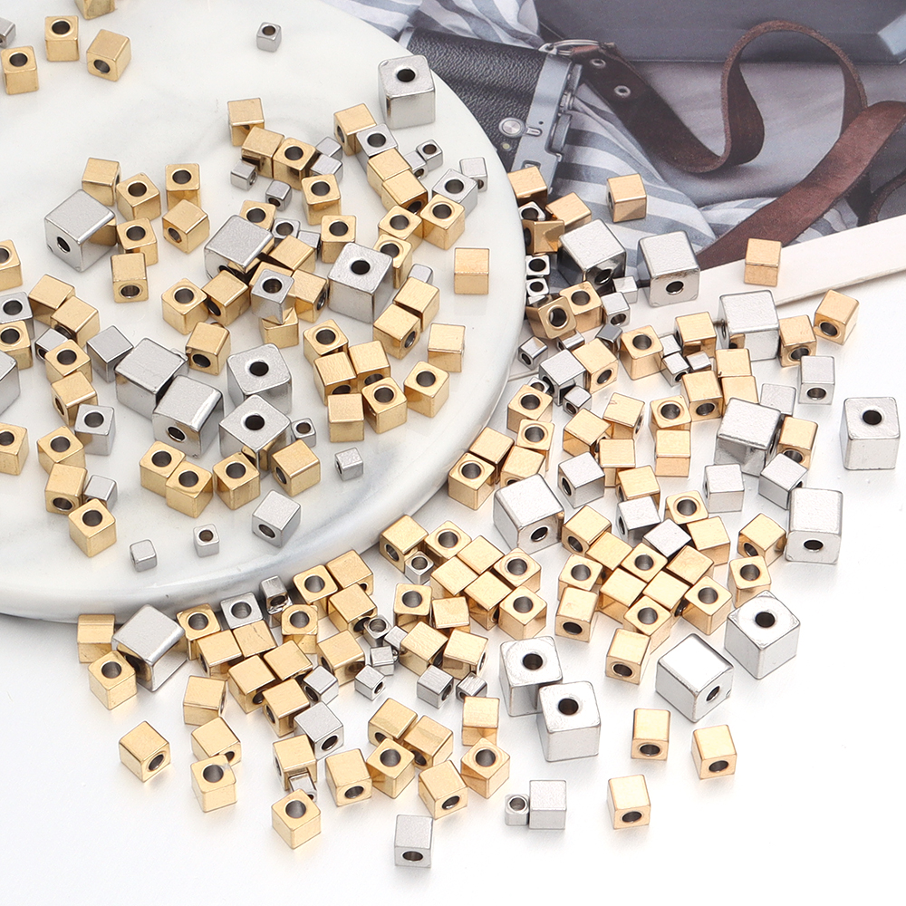 50pcs 2.5/3/4/5/6mm Stainless Steel Square Bead Cube Spacer Loose Beads for DIY Necklace Bracelet Jewelry Making Accessories