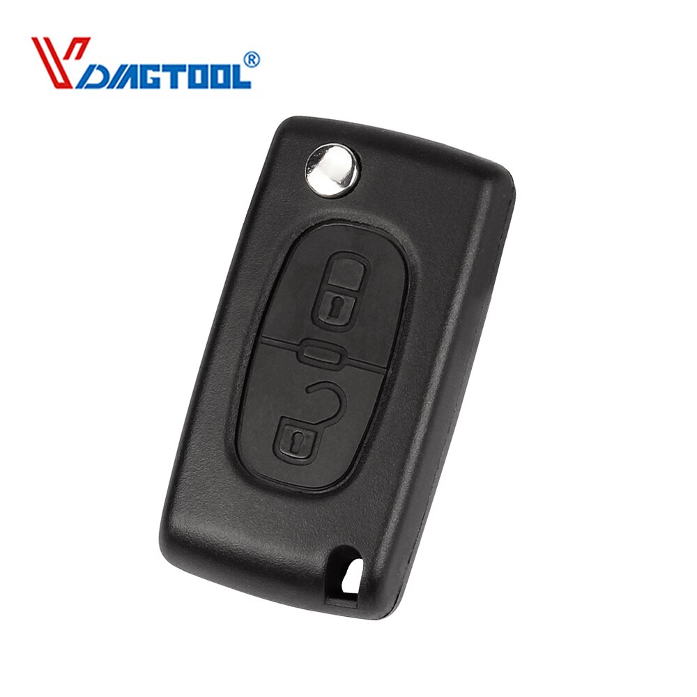 VDIAGTOOL-funda abatible de 2 botones para llave de coche carcasa plegable para llave Fob en blanco para Peugeot, sin logotipo con hoja de ranura (CE0536)