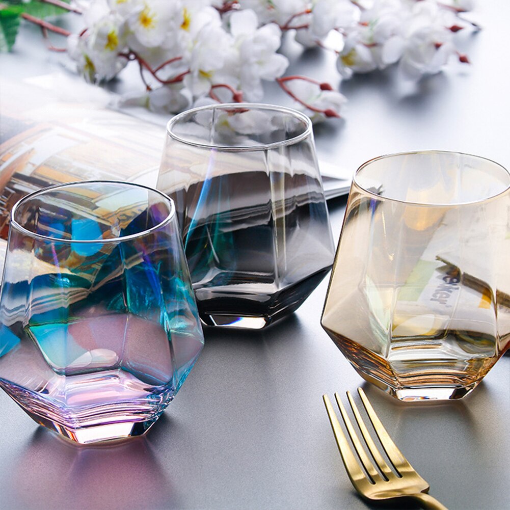 Verre à Whisky géométrique en cristal de diamant, tasse en verre de jus d'eau, Bar de maison, articles pour boissons, de Couple