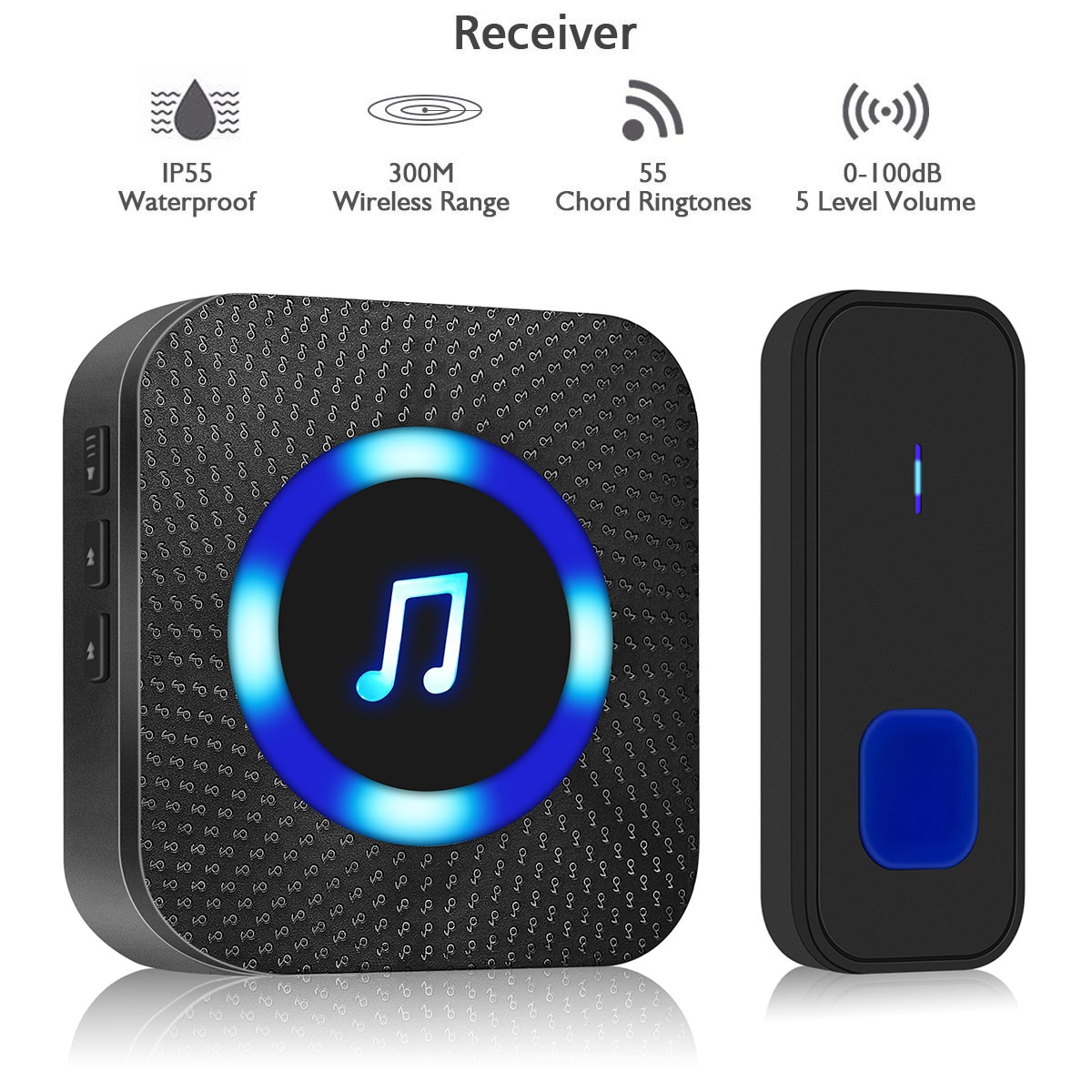 55 Ring Tones Wall Mounted 110DB Wireless Door Bell Waterproof 300M Remote Receiver Transmitter 5 Volume Home Smart Doorbell