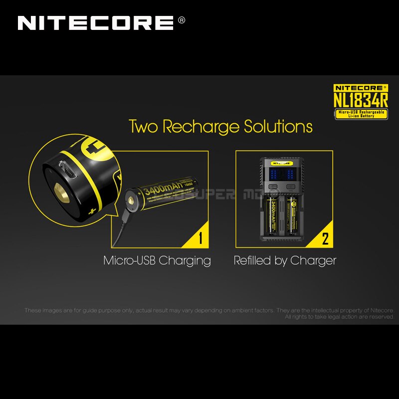 Nitecore NL1834R 3400mAh Micro-USB 18650 Li-ion Rechargeable Battery with Charging Port