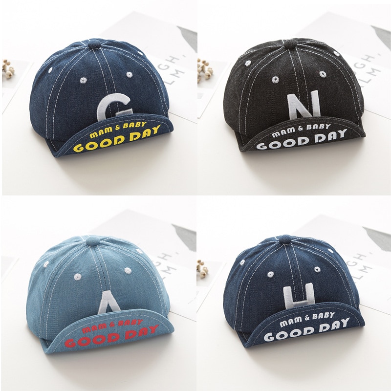 Cute Letter Baby Hat Cap Striped Denim Baseball Caps Summer Baby Boy Girl Hat Children Kids Toddler Sun Hat Caps Snapback