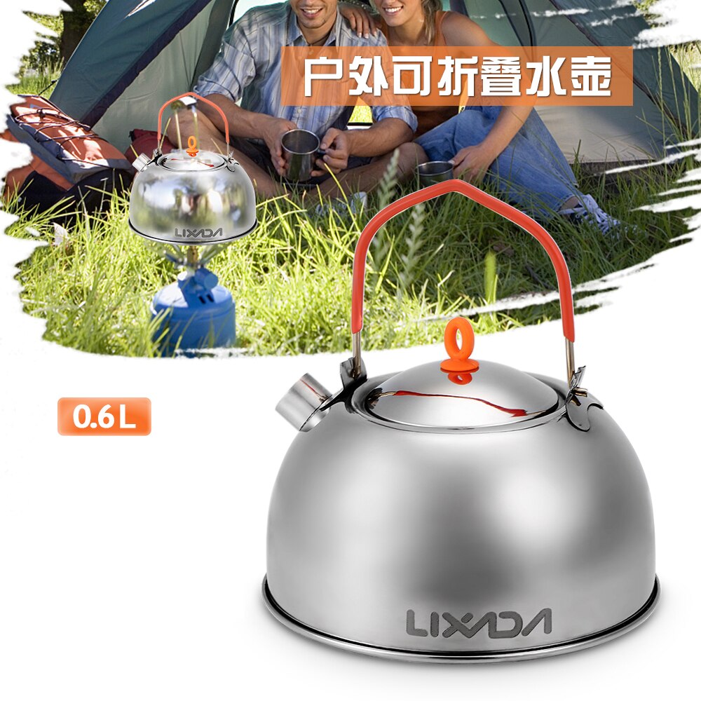 0.6L Rvs Camping Waterkoker Draagbare Outdoor Camping Wandelen Waterkoker Theepot Koffiepot Outdoor Servies