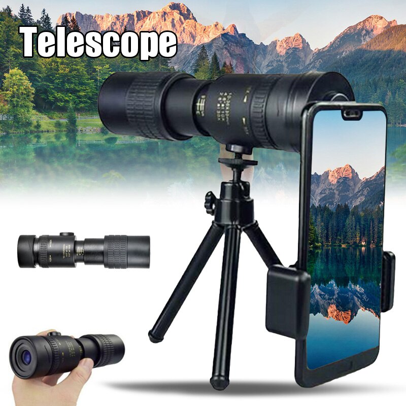 4k 10-30 x 30mm supertelezoom monokulært teleskop til strandrejser + udvideligt stativ til alle smartphones