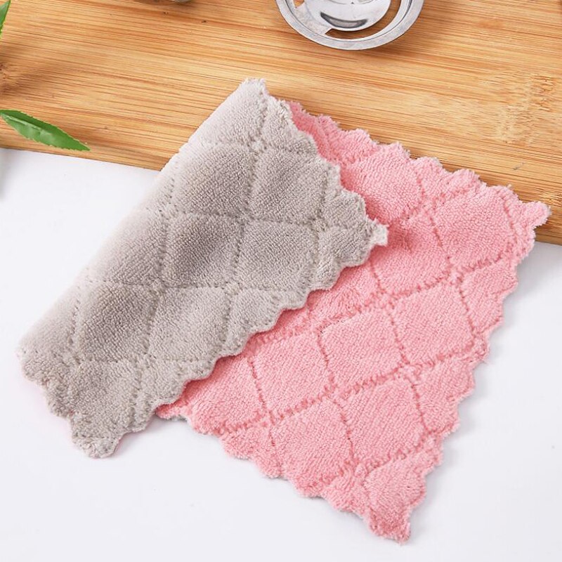 5 uds paño de cocina de microfibra de agua superabsorbente, vajilla de Eficiencia Alta, toalla de limpieza para el hogar, utensilios de cocina: Pink gray / 16cm x 27cm