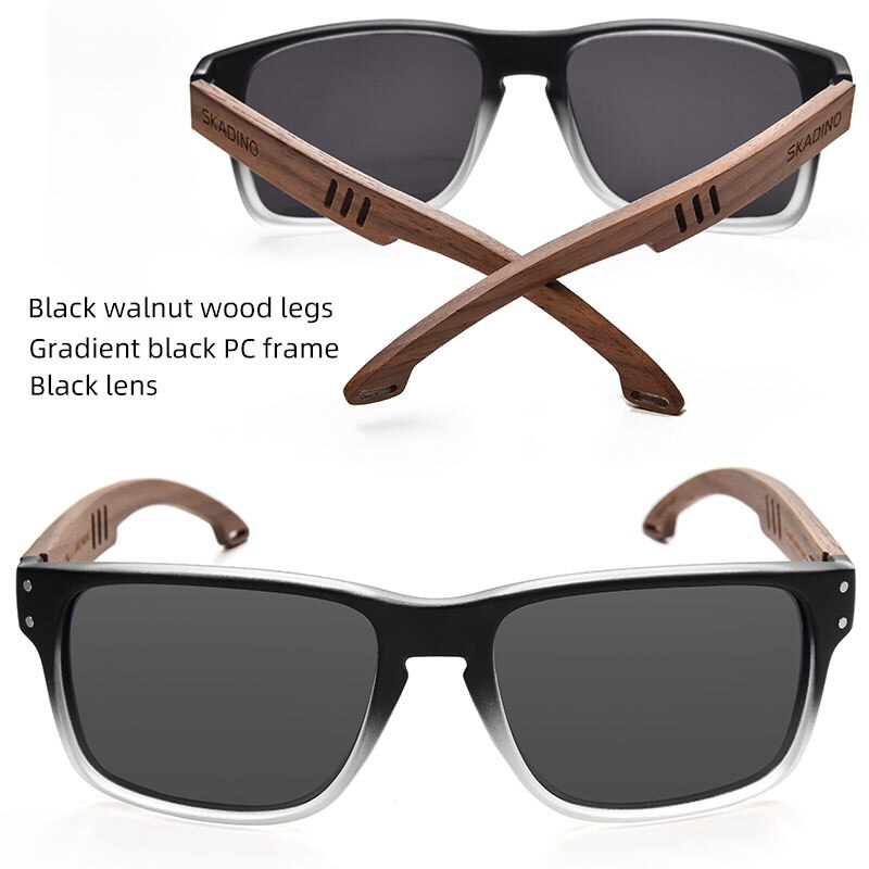 SKADINO Beech Wood Men Sunglasses Polarized Wooden Sun Glasses for Women Blue Green Lens Handmade Brand Cool UV400: S1060C12