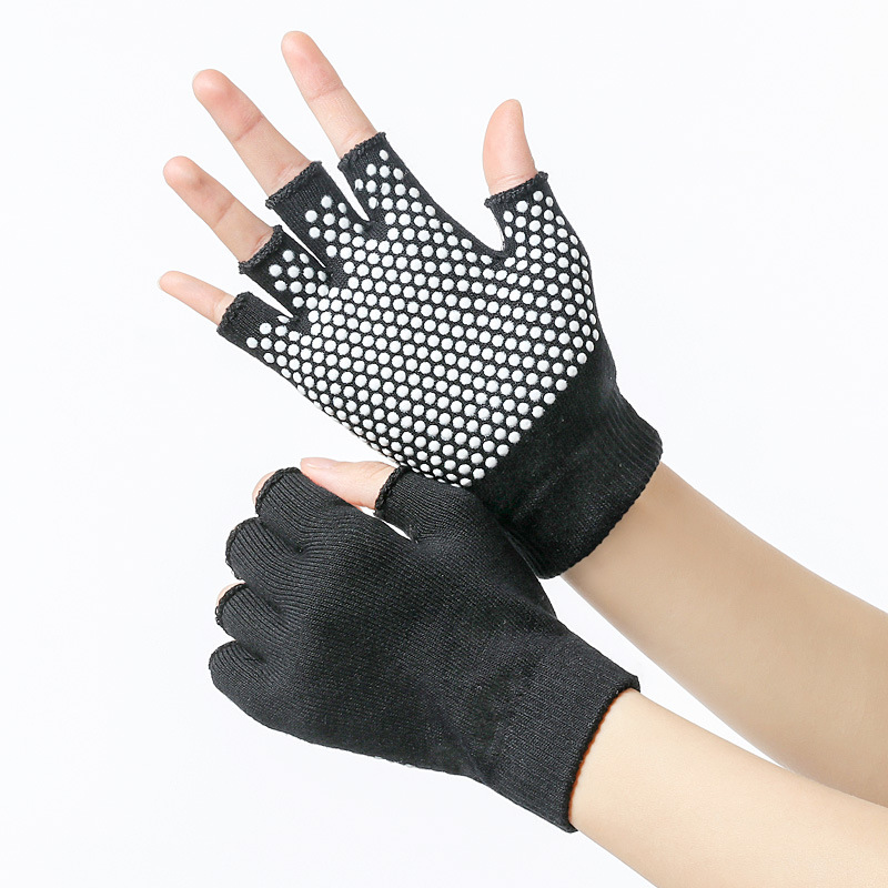 Gants de Yoga antidérapants pour femmes, 1 paire, pour Fitness, gymnastique, Pilates, équilibre, , entraînement, protection des mains, demi-doigt: Black