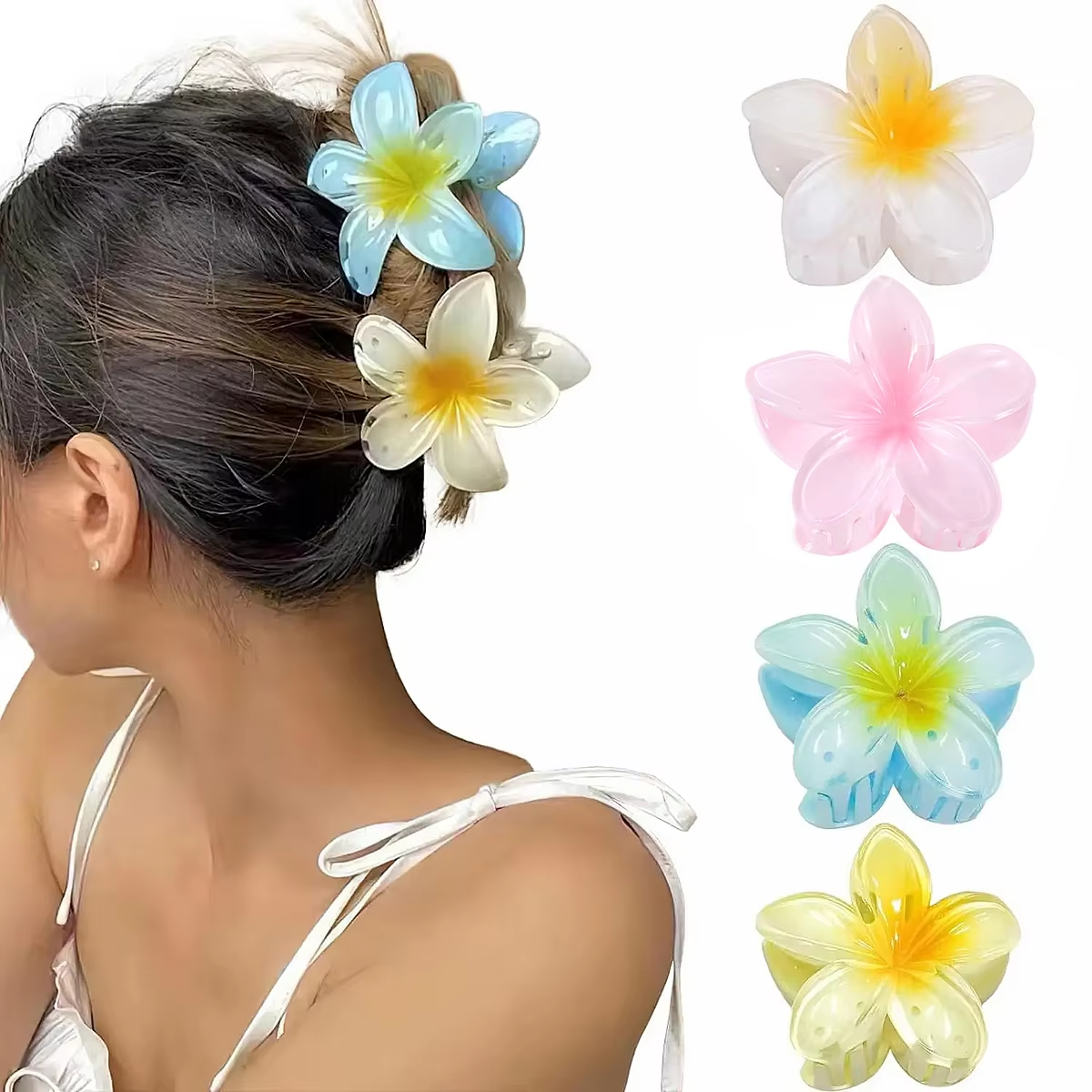 4cm graduerede hårspænder blomsterhårkløer lille hovedbeklædning hårnål krabbehårspænde hårtilbehør til kvinder: Himmelblå