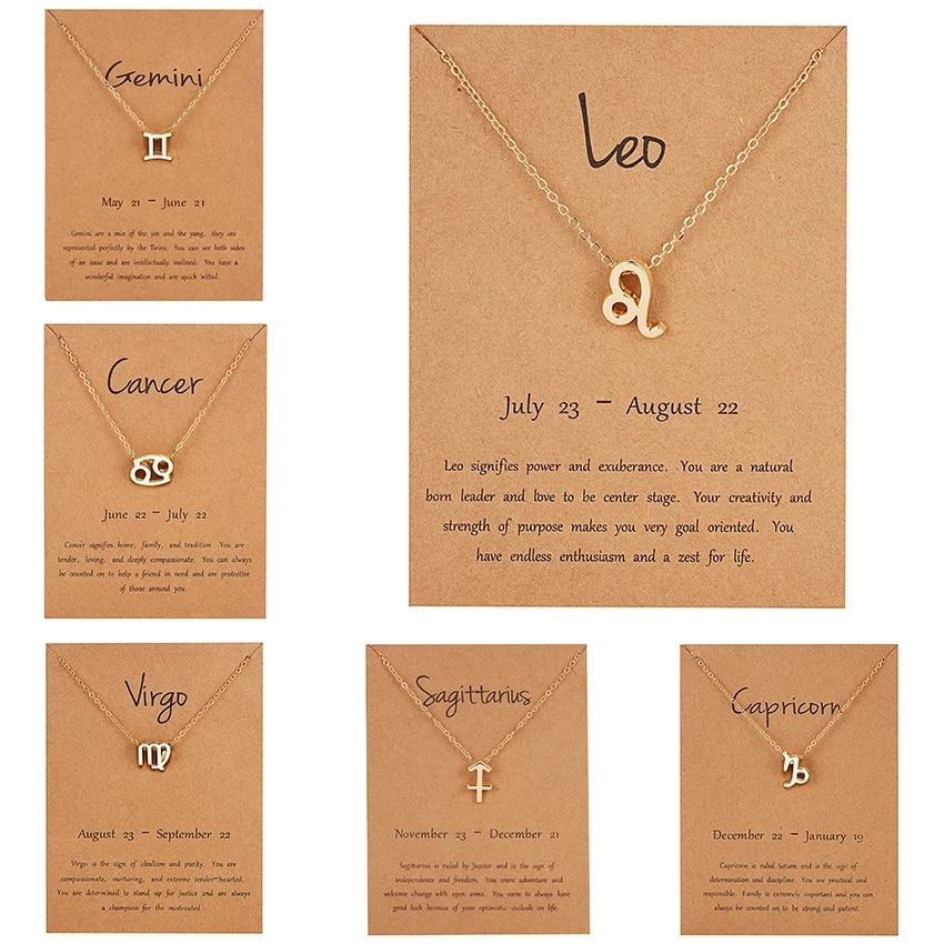 12 Constellation Pendant Necklace Zodiac Sign Necklace Birthday Message Card for Women Girl Jewelry Arrivals