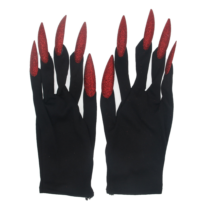 Coole Halloween Handschoenen Ghost Claw Dress Up Korte Handschoenen Mode Zwarte Lange Nagels Cosplay Halloween Grappige Handschoenen Accessoires: Rood