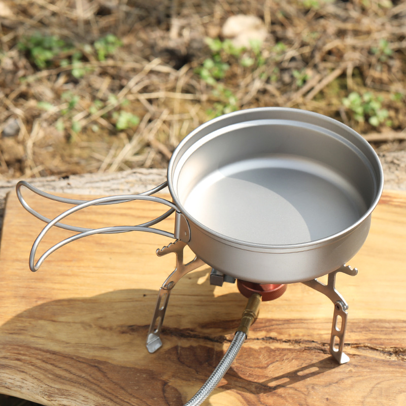 Camping Titanium Fry Pot 350ml 500ml Ultralight Cooking Pan Small Folding Handle